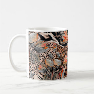 Caneca De Café Pele selvagem de animais africanos com flores para