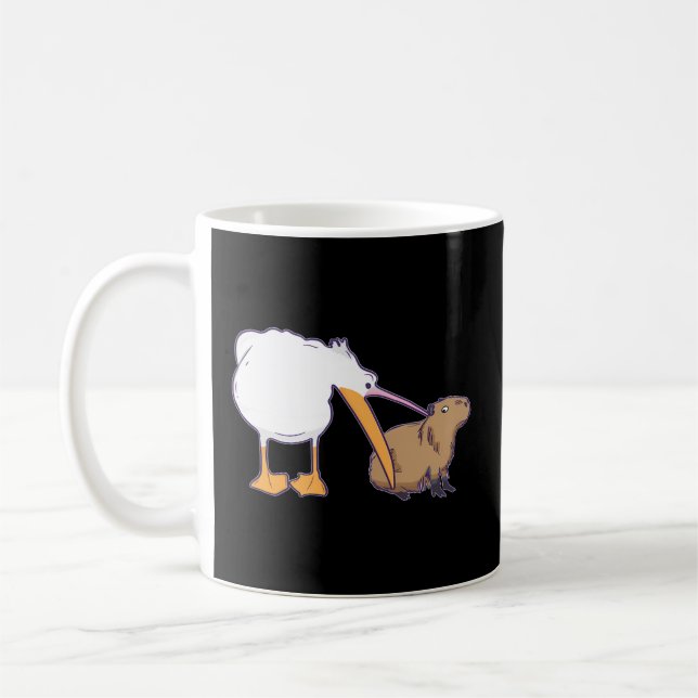 Caneca De Café Pelican tenta comer Capybara Kawaii Meme (Esquerda)