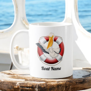 Caneca De Café Pelicano de ondulação na bóia com nome do barco
