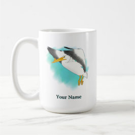 Caneca De Café Pelicano Personalizado com Fundo Azul