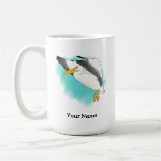 Caneca De Café Pelicano Personalizado com Fundo Azul