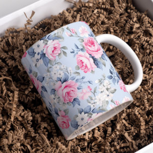 Caneca De Café Película cor-de-rosa chique padrão floral