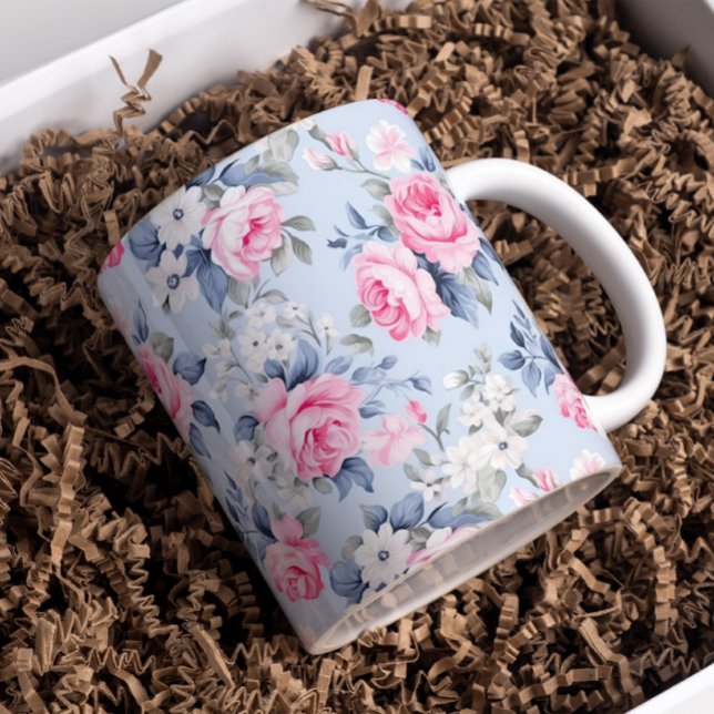 Caneca De Café Película cor-de-rosa chique padrão floral (Criador carregado)