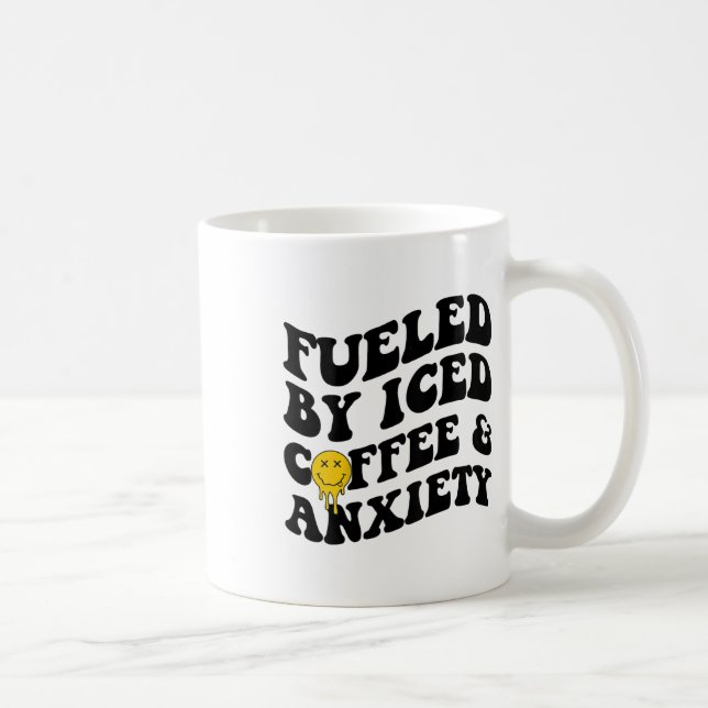 Caneca De Café Pelo Café Forçado E Ansiedade Saúde Mental Nas Cos (Direita)