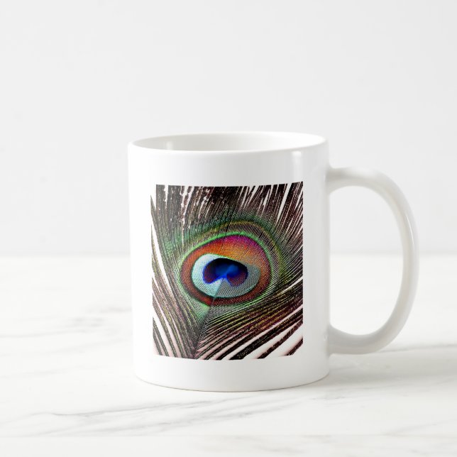 Caneca De Café Pena Colorida de Pavão de Cobre (Direita)