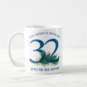Caneca De Café Pena de Pavão de Aniversário ou Aniversário de 32