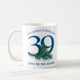Caneca De Café Pena de Pavão de Aniversário ou Aniversário de 39