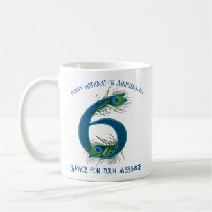 Caneca De Café Pena de Pavão Personalizável de 6º Aniversário