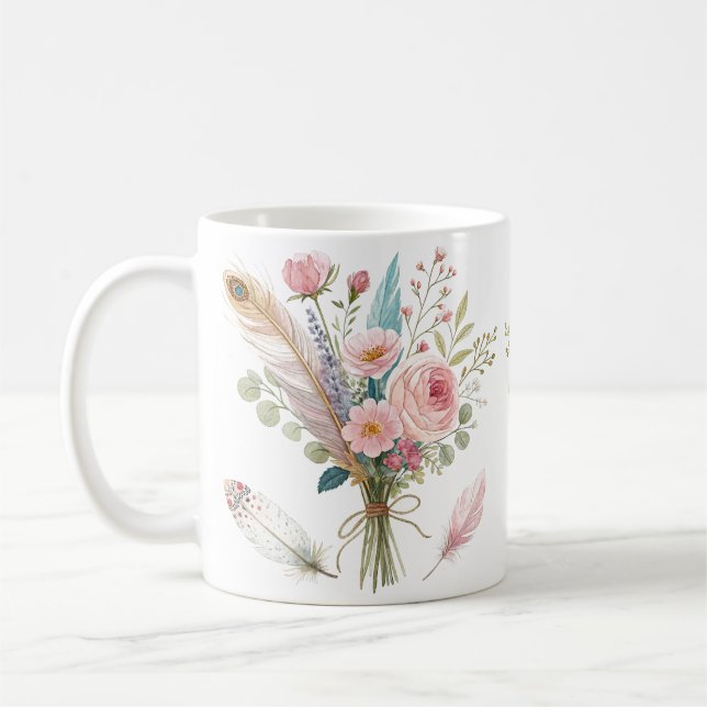 Caneca De Café Pena Floral Rosa (Esquerda)
