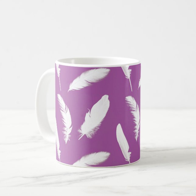 Caneca De Café Penas brancas em Ametist Purple (Frente Esquerda)