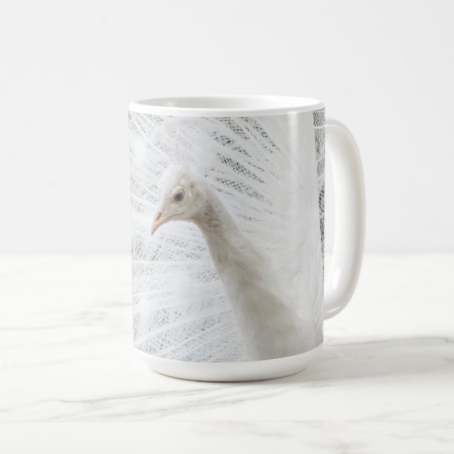 Caneca De Café Penas brancas lindas de pavão-branco Lã (Frente Esquerda)
