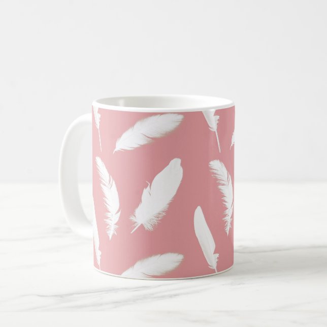 Caneca De Café Penas brancas no rosa-Shell (Frente Esquerda)