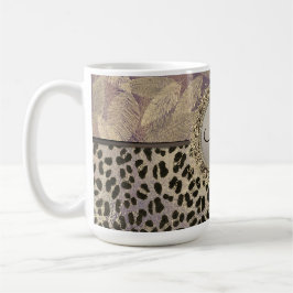 Caneca De Café Penas Chic com Monograma de Impressão Leopardo