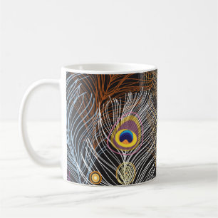 Caneca De Café Penas de pavão de ouro: padrão escuro.