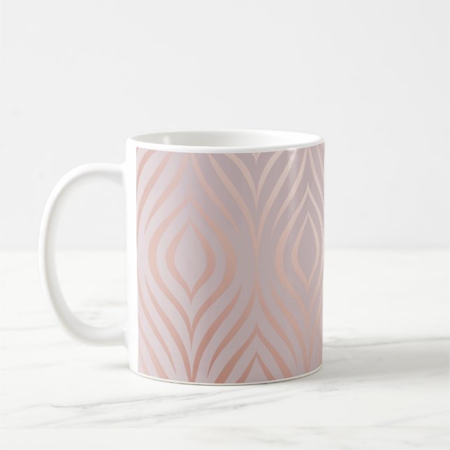 Caneca De Café penas de pavão de ouro-rosa, vindimagem (Esquerda)