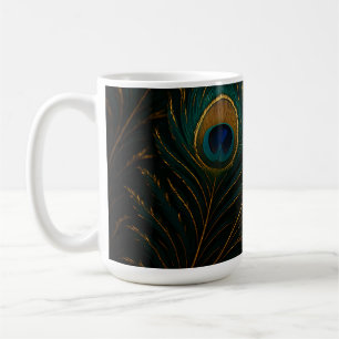 Caneca De Café Penas de Pavão Luxuosas Padrão Dourado Turquesa