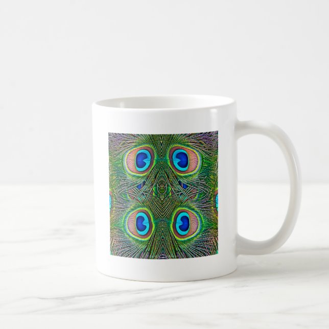 Caneca De Café Penas de Peacock Kaleidoscope Impressão (Direita)
