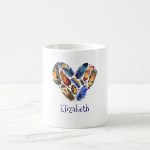 Caneca De Café Penas Em Forma De Coração Aquarela Personalizada