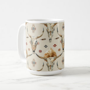Caneca De Café Penas Nativas Tribais de Creme Brown