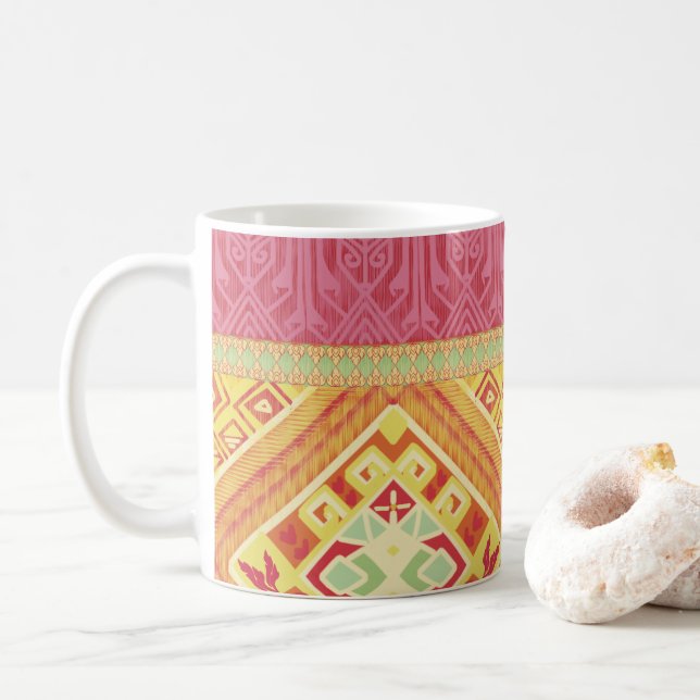 Caneca De Café Penas Vermelhas e Amarelas (Com Donut)