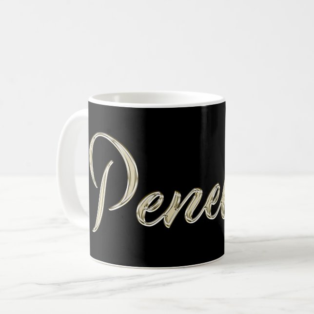Caneca De Café Penelope white gold Handwriting Tasse Kaffeetasse (Frente Esquerda)