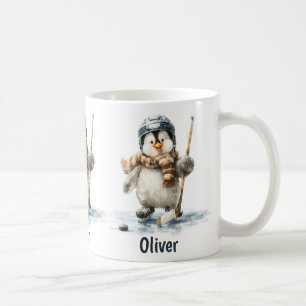 Caneca De Café Penguim de Hockey de Inverno Personalizado para Cr