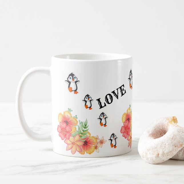 Caneca De Café Penguin Floral Love Faith Hope Mug (Com Donut)