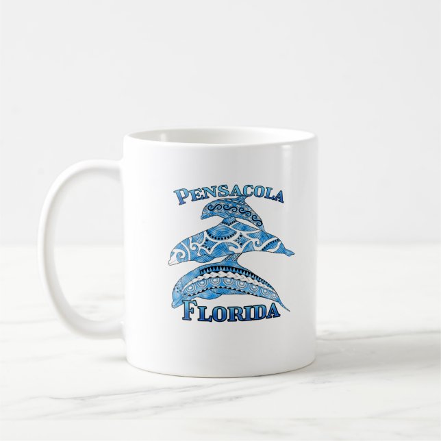 Caneca De Café Pensacola Florida Vacation Tribal Dolphins (Esquerda)