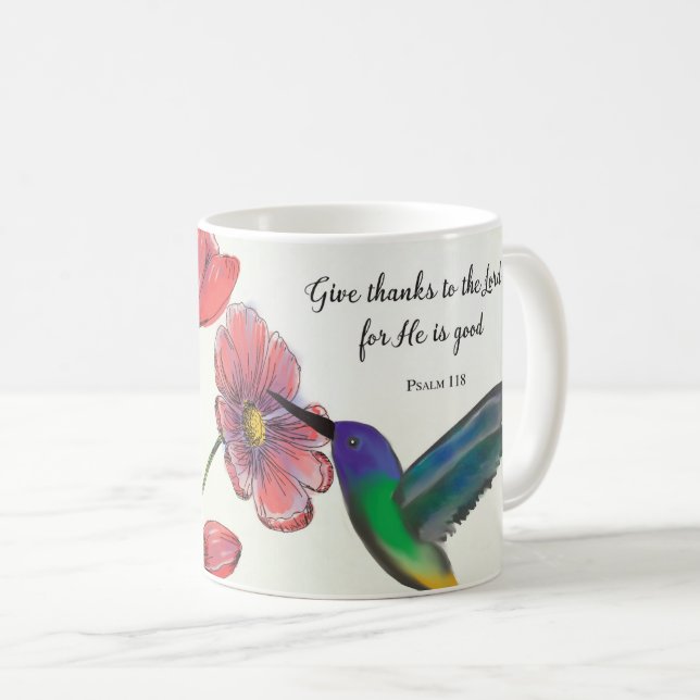 Caneca De Café Pensando Religiosamente em Você Flores com Humming (Frente Esquerda)