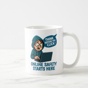 Caneca De Café Pense Antes de Clicar - Conscientização sobre Segu