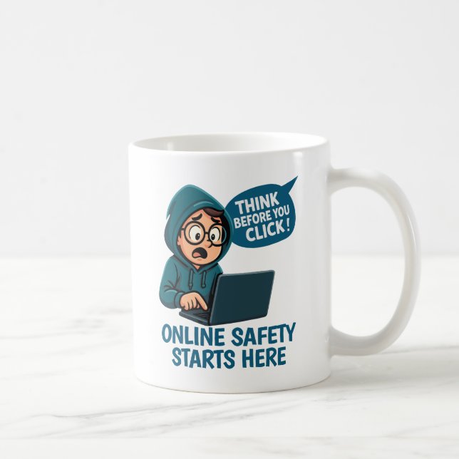 Caneca De Café Pense Antes de Clicar - Conscientização sobre Segu (Direita)