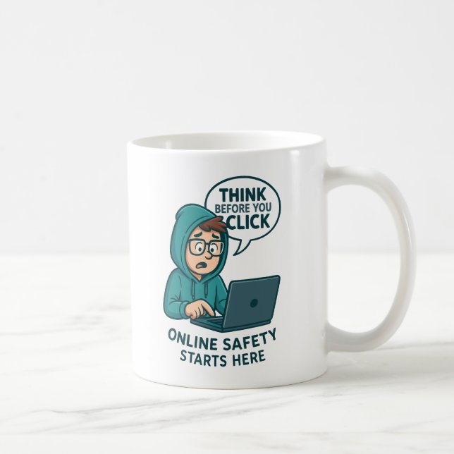 Caneca De Café Pense Antes de Clicar - Conscientização sobre Segu (Direita)