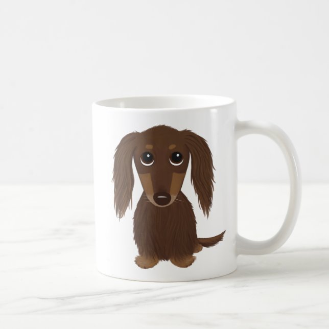 Caneca De Café Penteado Chocolate Dachshund | Cachorro-esmalte (Direita)