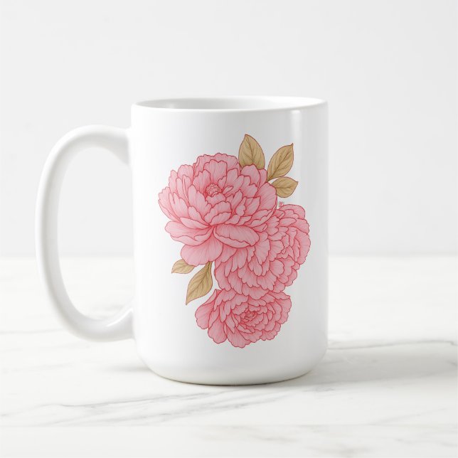 Caneca De Café Peões Elegantes - Ilustração Floral Rosa Mole (Esquerda)