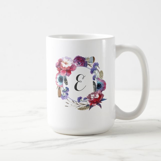 Caneca De Café Peônia do Wildflower floral com monograma das (Direita)