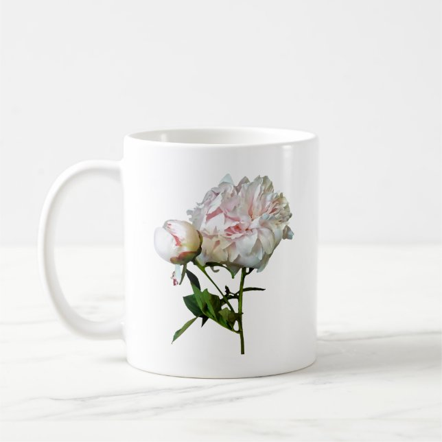 Caneca De Café Peônia Rosa Pálida e Botão (Esquerda)