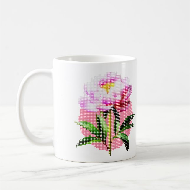 Caneca De Café Peônia Rosa Pontilhada Flor em Mosaico (Esquerda)