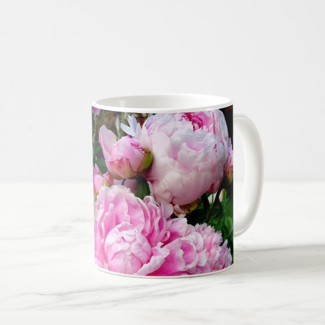 Caneca De Café Pêonias brancas e rosa (Frente Esquerda)