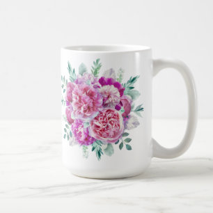 Caneca De Café Peônias cor-de-rosa e roxas da luz -