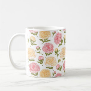 Caneca De Café Pêonias Rosa e Amarelo - Desenho