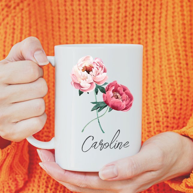 Caneca De Café Peonies Elegantes Personalizados (Criador carregado)