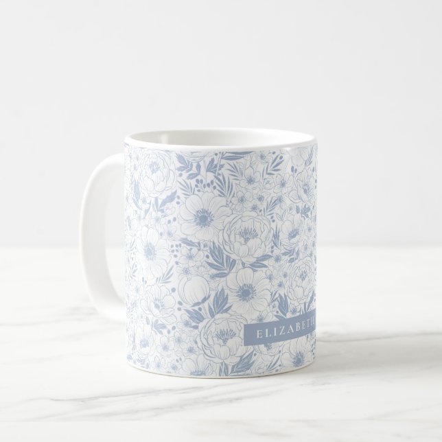 Caneca De Café Peony E Anêmona Ilustram Floral (Frente Esquerda)