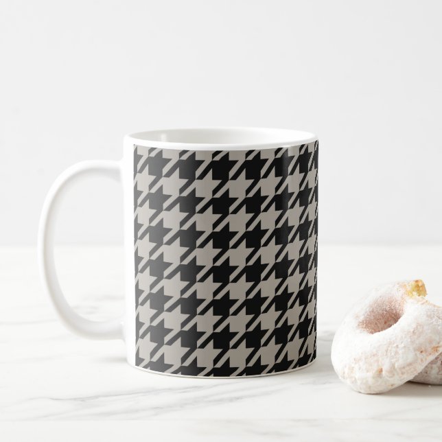 Caneca De Café Pepita Clássica Houndstooth, Cinza Negra (Com Donut)