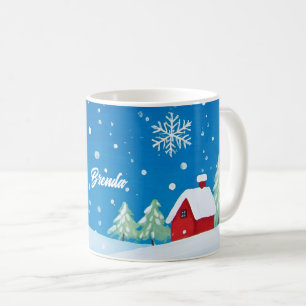 Caneca De Café Pequena Casa Vermelha na Neve
