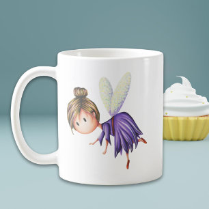 Caneca De Café Pequena Fada Voando em Vestido Roxo Exclusivo