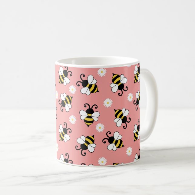 Caneca De Café Pequenas abelhas e flores margaridas (Frente Esquerda)