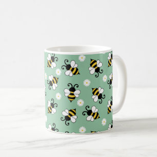 Caneca De Café Pequenas abelhas e flores margaridas