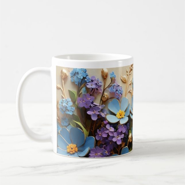 Caneca De Café Pequenas flores 3D com Ouro Outline Mug (Esquerda)