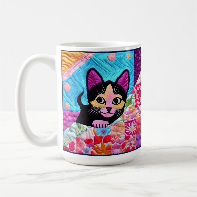 Caneca De Café Pequeno Gatinho Preto E Branco Quilado Como Design (Esquerda)