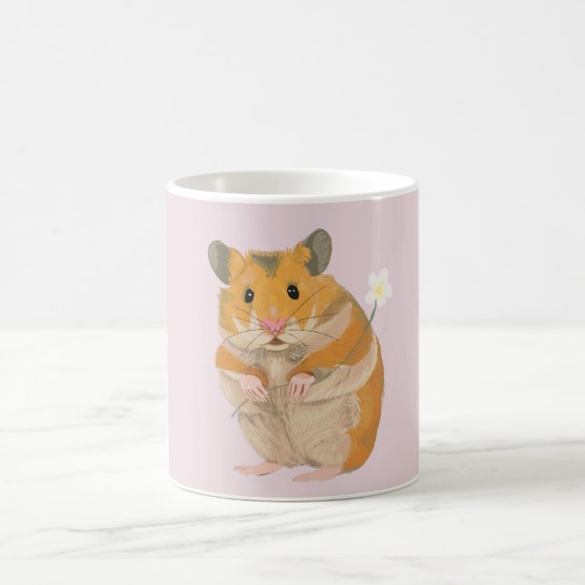Caneca De Café Pequeno Hamster bonito segurando uma flor (Centro)